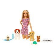 Barbie Doggy Daycare Doll, Blonde Hair with 2 Dogs & 2 Puppies