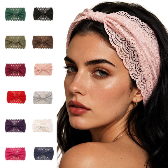 VV AVEORS Floral Lace Headband for Women Accessories Stretchy Vintage Lace Make Up Headband Hairband Green One Size