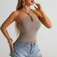 thumbnail image 4 of UPPADA Womens Criss Cross Halter Tank Tops Eyelet Cute Tops Summer Sleeveless Pullover Tops Casual Lightweight V Neck Knit Tank Top,Tank Top for Women Khaki,M, 4 of 8