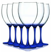 TableTop King 10 oz Wine Glasses, Stemmed Style, Nuance Bottom Accent, Cobalt Blue, Set of 6