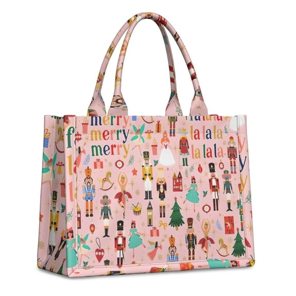 Large Capacity Tote Bag,Pink Christmas Nutcracker Pattern Handbag Fashion Luxury Tote Bag,15.7"x13"x 5.1" Inches,Laptop Compatible