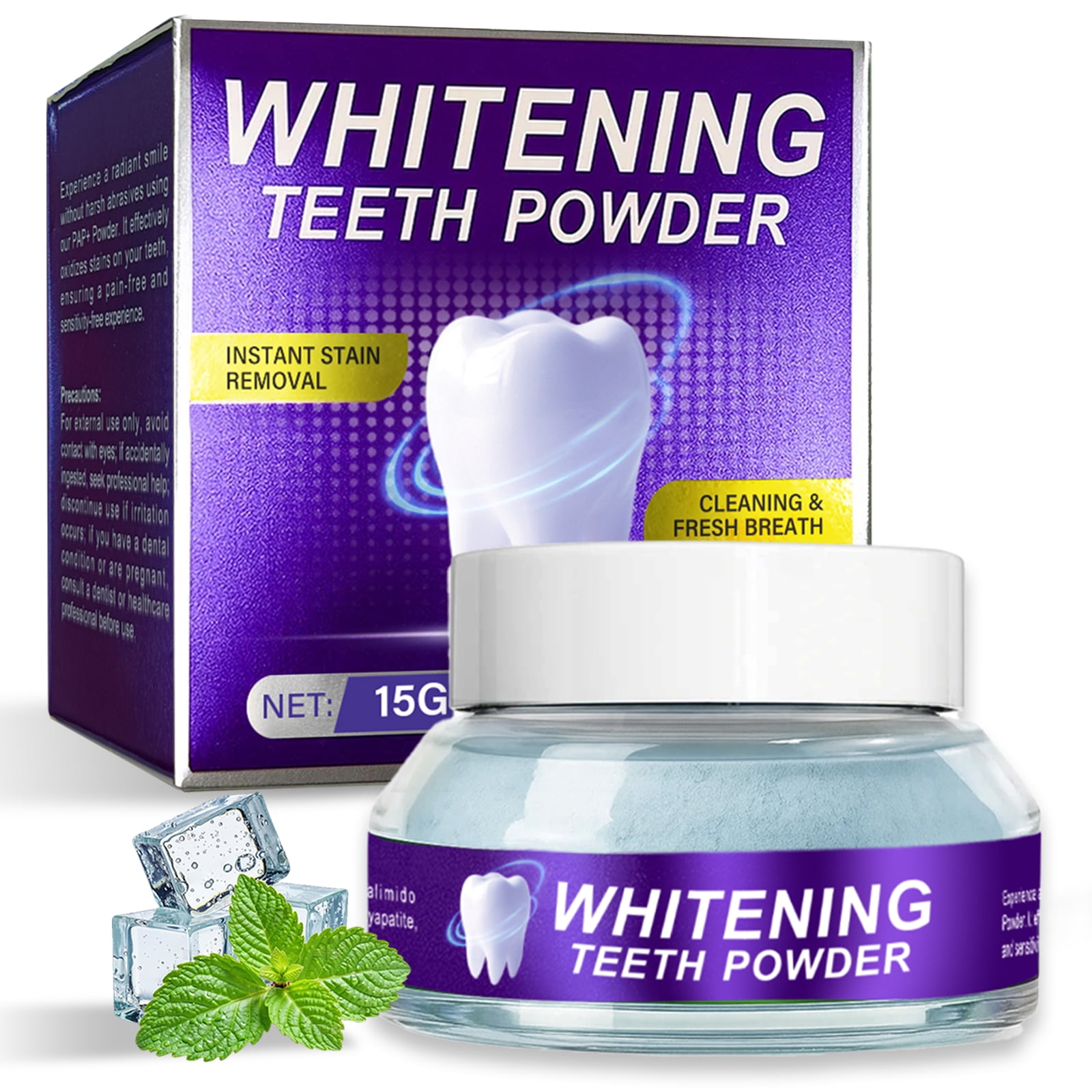 Teeth Whitening Powder, Tooth Powder Stain Remover, Advanced Teeth Whitening Kit for Coffee and Tea Stains, Fluoride Free Toothpaste Alternative, 15 g