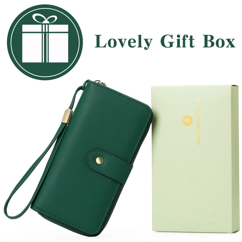 GAEKEAO Wallet for Women Clutch RFID Blocking Leather Wristlet Purse Large Capacity Credit Card Holder with Grip Hand Strap