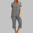 thumbnail image 1 of Économies d'Été Liquidation Iumwxz Pyjamas Décontractés Fluides Tenues Grande Taille Tenues d'Été Mode Graphique Col Rond Manches Courtes Taille Élastique Pantalons Raccourcis Ensembles Assortis pour Fête Dames, 1 of 6