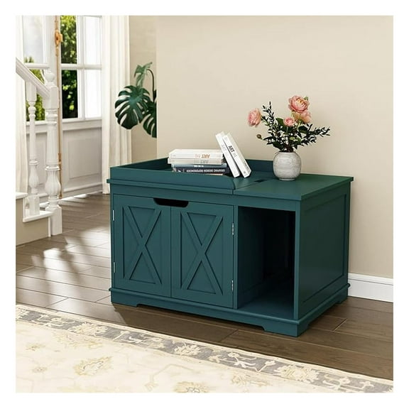 Litter Boxes Enclosure Covered Litter Box Furniture Wooden Cat Washroom Cabinet for Kitty, Medium and Large Cat Green