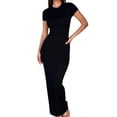 thumbnail image 1 of Kcodviy Robe Midi pour Femme de Printemps et d'Été, Robe en Tricot à Col Rond de Couleur Unie, Manches Courtes, Style Élégant, Coupe Ajustée, Robe Décontractée d'Été pour Femme, 1 of 7