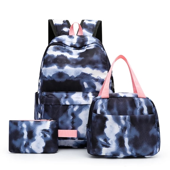 Lumtrix 3PCS Backpack for Teens Cherry Print Bookbag for Teen Bookbag with Lunch Box & Pencil Pouch Set for High Elementray Travel Daypack Black