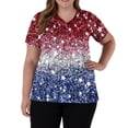 thumbnail image 3 of 4th of July Scrub Tops Women Plus Size Casual V Neck USA Flag Print Scrubs Short Sleeve USA 250th Anniversary Patriotic Scrub Shirts Nursing Uniform Medical Nurse Workwear with Pockets Blue 4XL, 3 of 5