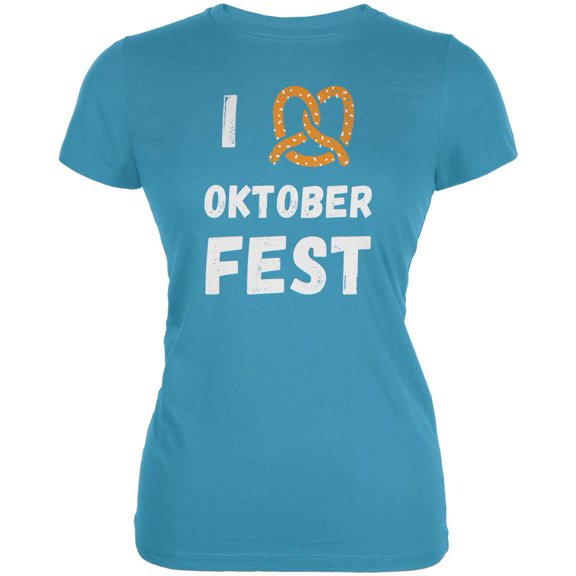 I Heart Love Pretzel Oktoberfest Juniors Soft T Shirt Aqua LG