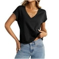 thumbnail image 2 of Yghzkop Women's Casual V-Neck Drop Shoulder Short Sleeve Blouse Solid Color Summer Tops Loose Fit T-Shirt Tee Ladies Shirt Basic Stretch Soft Comfortable Daily Wear Fashion Tunic, 2 of 7