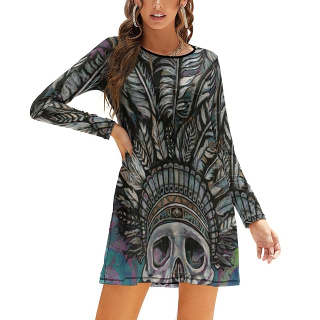 Robe Indienne à Carreaux Automne Hiver Col Rond Manches Longues Nouvelle Mode Robe Ample Indienne pour Femmes