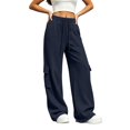 thumbnail image 4 of Zjunqe Womens Cargo Sweatpants High Waisted Wide Leg Joggers Pants Soft Cotton Fleece Baggy Trousers with Pockets Drawstring Elastic Waist Fall Lounge Workout Outfits Casual Athletic Pants Navy 3Xl, 4 of 8