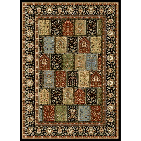 - Traditional Persian Oriental Black Patchwork Panel Bordered Area Rug