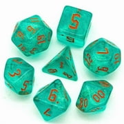 PRIME- Blue/Teal Glitter Party Dice (Red/Orange Font) 7-Dice Set Rpg Dnd