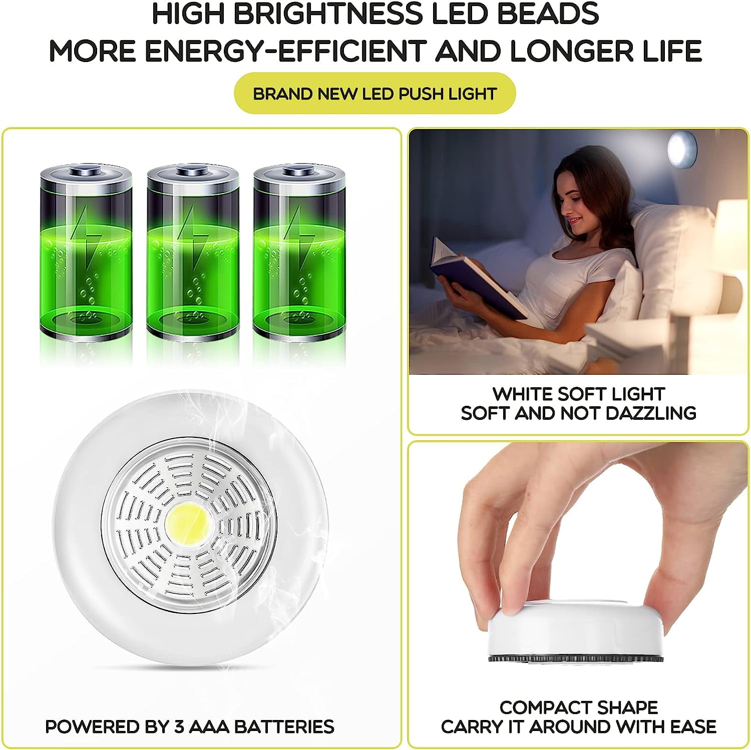 JJEAN-12 Pack Wireless LED Puck Lights, Under Cabinet Lighting, 70 Lumens Portable Touch Light, Stick on Battery Powered, for Kitchen Closets Cabinets Garage Bedroom Shelf(Classic Style)