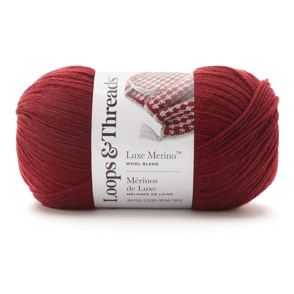 Luxe Merino Solid Yarn by Loops & Threads - Yarn for Knitting - Crochet - Weaving - and Arts & Crafts - Red - Wool Blend - 5.3 oz