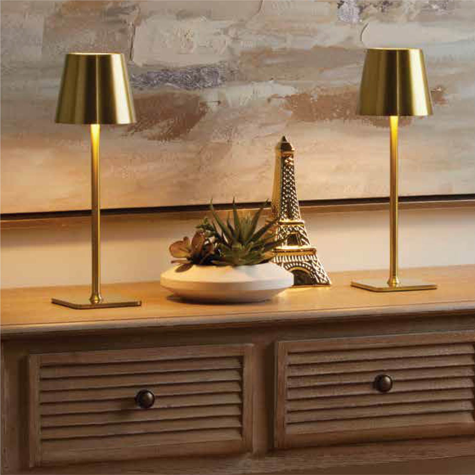 Mainstays 2 Pack Indoor/Outdoor Rechargeable 13" Table Lamp, Gold