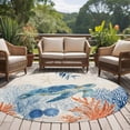 thumbnail image 5 of Sea Corals Turtle Round Living Room Rugs 7 ft, Summer Beach Sea Stars Linen Texture Washable Area Rug with Non-Slip Sturdy Edge Binding Round Carpet for Kitchen Office Bedroom, 5 of 9