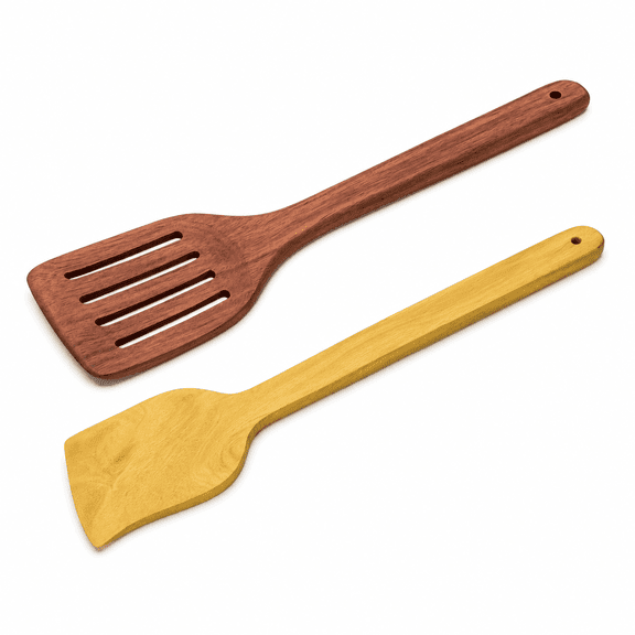 MYPREE GROUP Wooden Spatula Set of 2, Heat Resistant Cooking Turner Utensils for Flipping, Stirring & Serving, Nonstick Cookware Safe