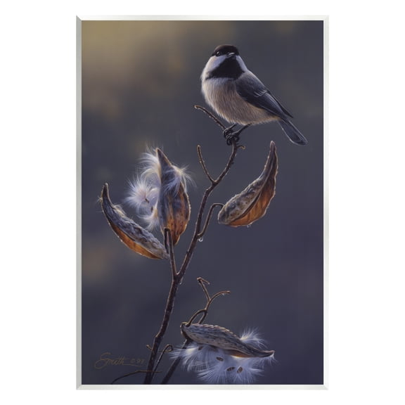 Stupell Industries Bird Perched Floral Seed Pods Animals & Insects Painting Unframed Art Print Wall Art