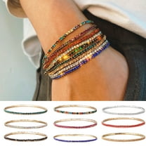 Pebbuoy Multicolor Rhinestone Bracelet for Women Crystal Tennis Bracelet Beaded Stretch Strand Stacked Bracelet Fashion Gifts