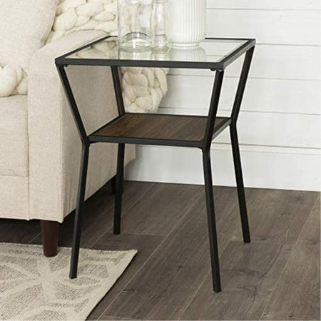 Walker Edison Kayla 18" Modern Angled Metal Frame and Glass Top Side