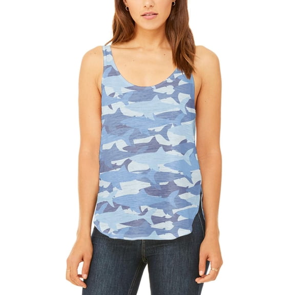 Great White Shark Camo Juniors Flowy Side Slit Tank Top Multi 2XL