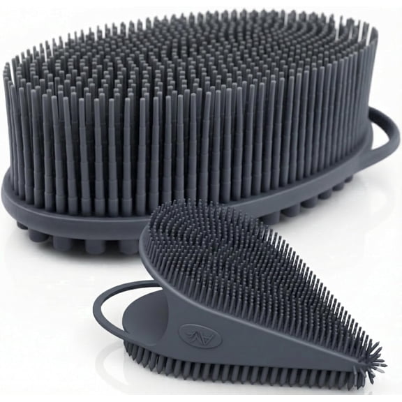 Avilana Exfoliating Silicone Body Scrubber Easy to Clean, Lathers Well, Long Lasting, And More Bacteria-Resistant Than Traditional Loofah (COMBO-GRAY)