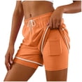 thumbnail image 5 of COMVALUE Women Athletic Shorts 2 in 1 Elastic Waist Pockets Biker Ball Games Running Sports Summer Outfits (Orange, XXL), 5 of 9