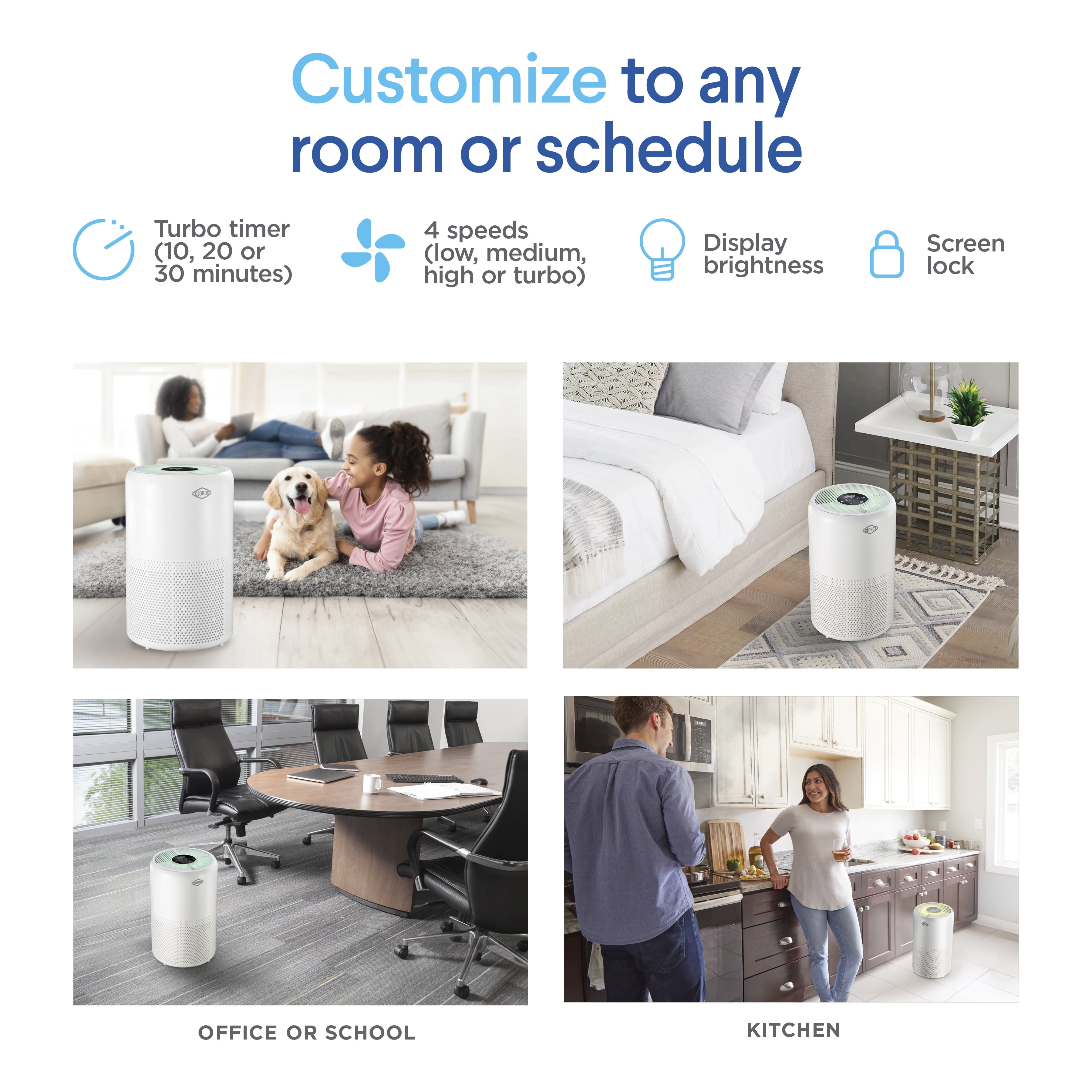 Clorox Large Room Turbo+ True HEPA Air Purifier, Auto Mode, up to 1,650 Sq. Ft. Capacity