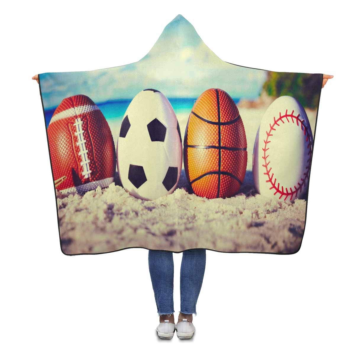 HATIART Sport Balls Eggs Beach Wearable Hooded Blanket 56x80 inches