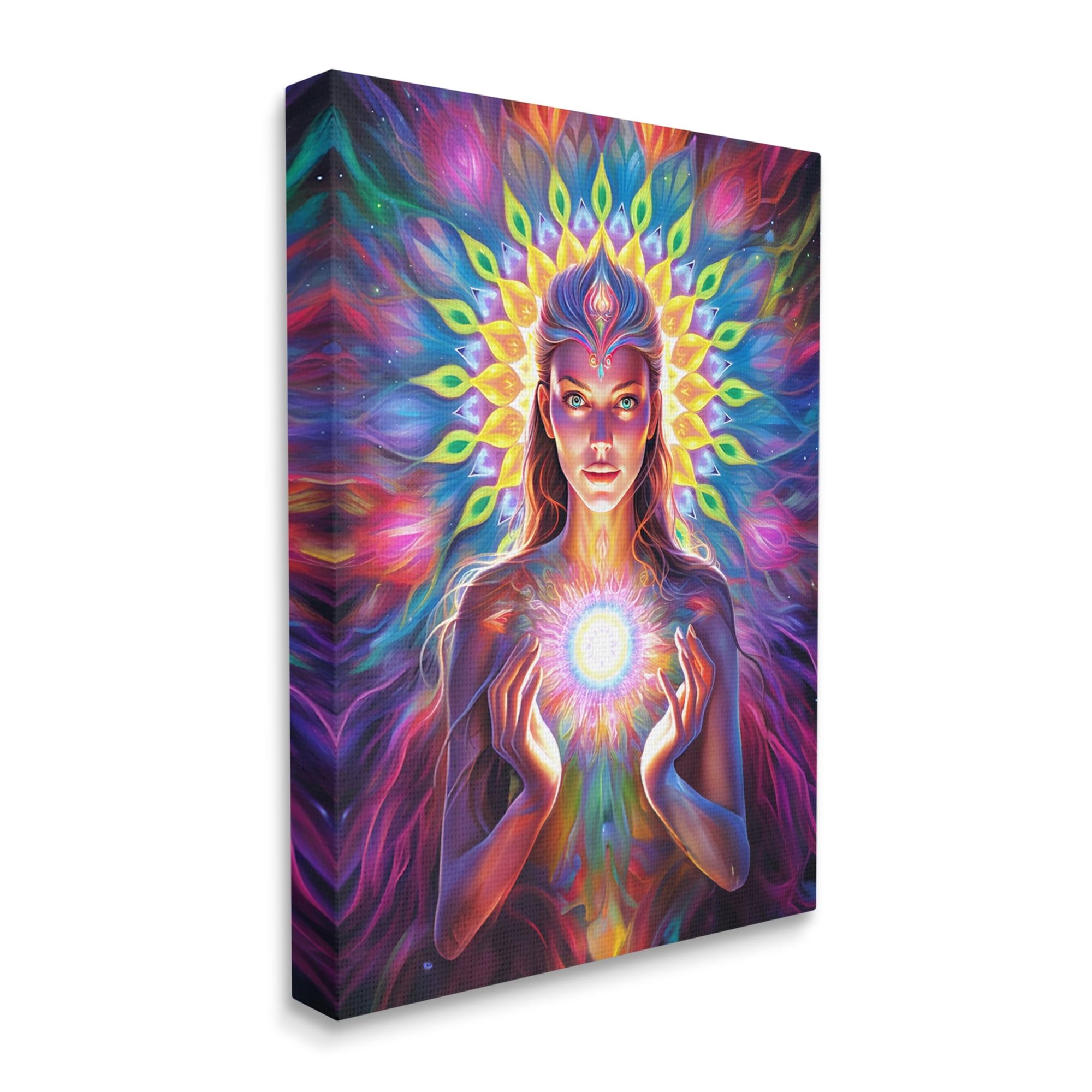 Stupell Industries Girl with Abstract Fractals Abstract Painting Gallery Wrapped Canvas Art Print Wall Art, 36 x 48