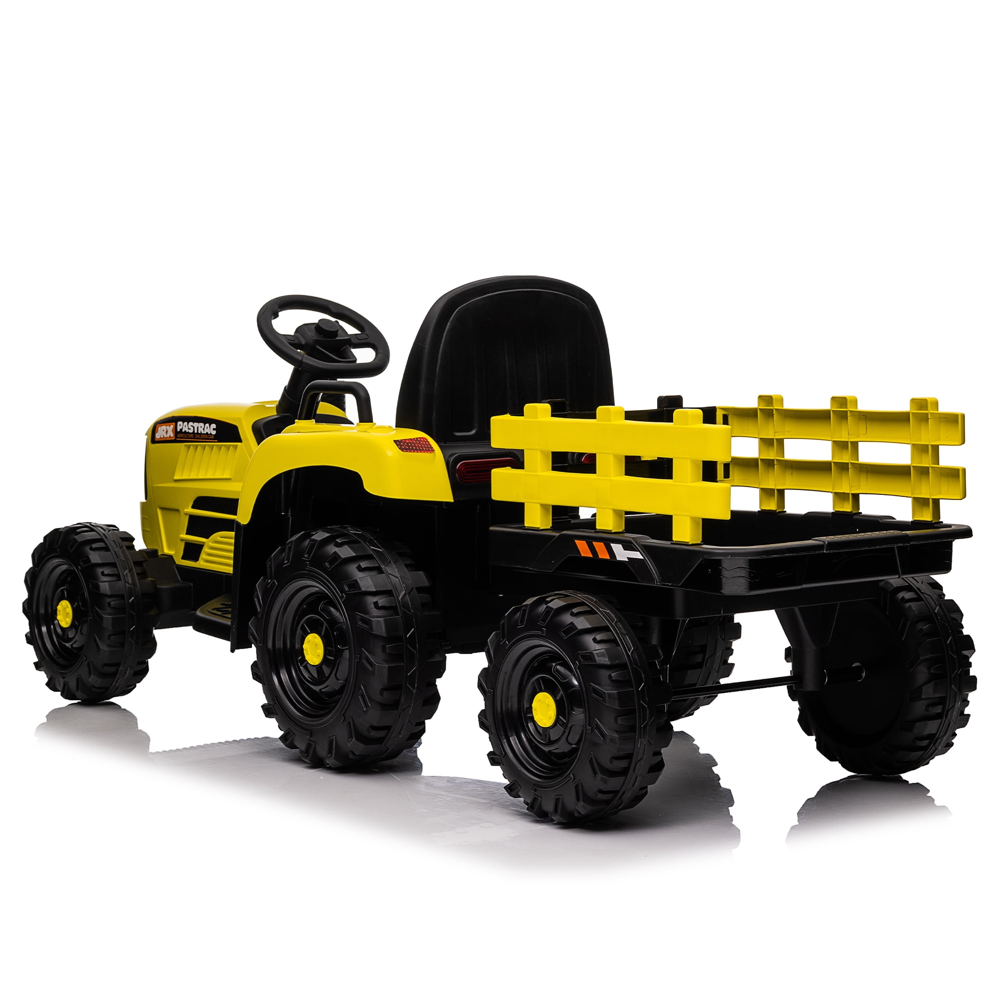CIPACHO 12V Ride On Tractor with Trailer, 2.4RC, Electric Kids Car Three Speed Adjustable, USB, MP3, Power Display, Yellow CIPACHO 12V Ride On Tractor with Trailer, 2.4RC, Electric Kids Car Three Speed Adjustable, USB, MP3, Power Display, Yellow