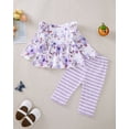 thumbnail image 6 of 12 Months Baby Girls Clothes 18 Months Girls 2PCS Floral Outfits Set Toddler Girls Long Sleeve Flower Top Stripe Pants Clothing Set Purple, 6 of 6