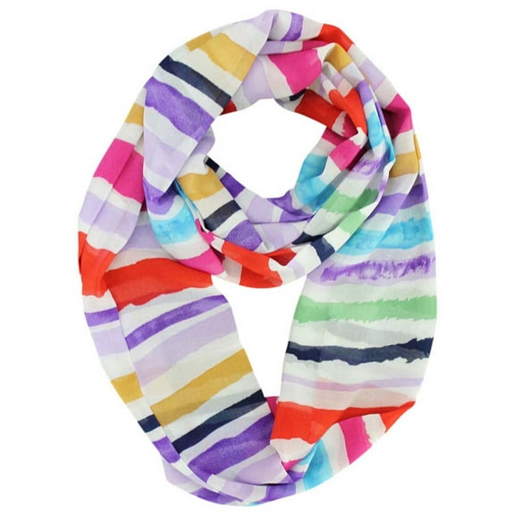 Lavender Red Tan & Blue Striped Circle Scarf