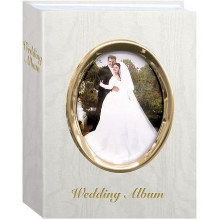 WFM-46, Bound Mini Wedding Photo Album with White Oval Framed Cover, 50 Pages Holds 100 4x6