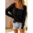 thumbnail image 1 of Women's Black Waffle Knit Henley Top, 1 of 16
