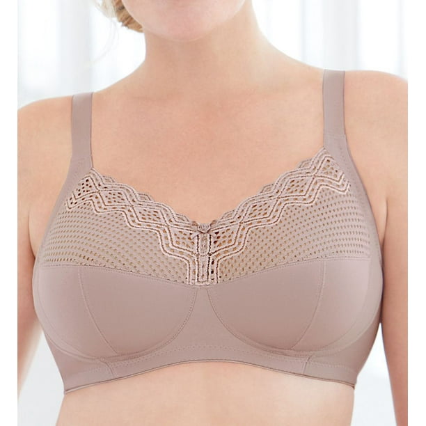 Glamorise WHITE Comfort Lift Wire-Free Lace Support Bra, US 46DD