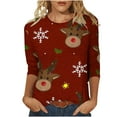 thumbnail image 2 of 3/4 Sleeve Tops for Women 2023 Christmas,Christmas Tops 3/4 Sleeve Shirts for Women Crew Neck Xmas Print Graphic Tees Blouses Casual Plus Size Basic Tops, 2 of 5