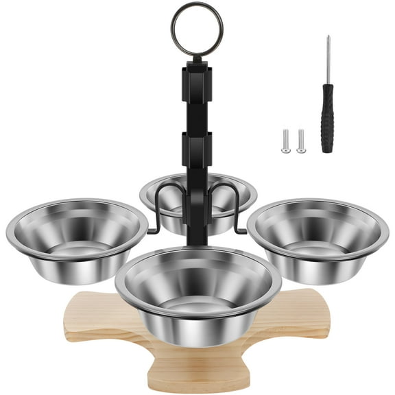 Elevated Cat Bowls with Stand 3 Height Adjustable Pet Feeding Station with 4 Stainless Steel Bowls Stable for Small Medium Pets