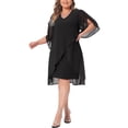 thumbnail image 2 of DARING DIVA Women's Plus Size Chiffon Cocktail Mesh Overlay Short Dress 2X Black, 2 of 6