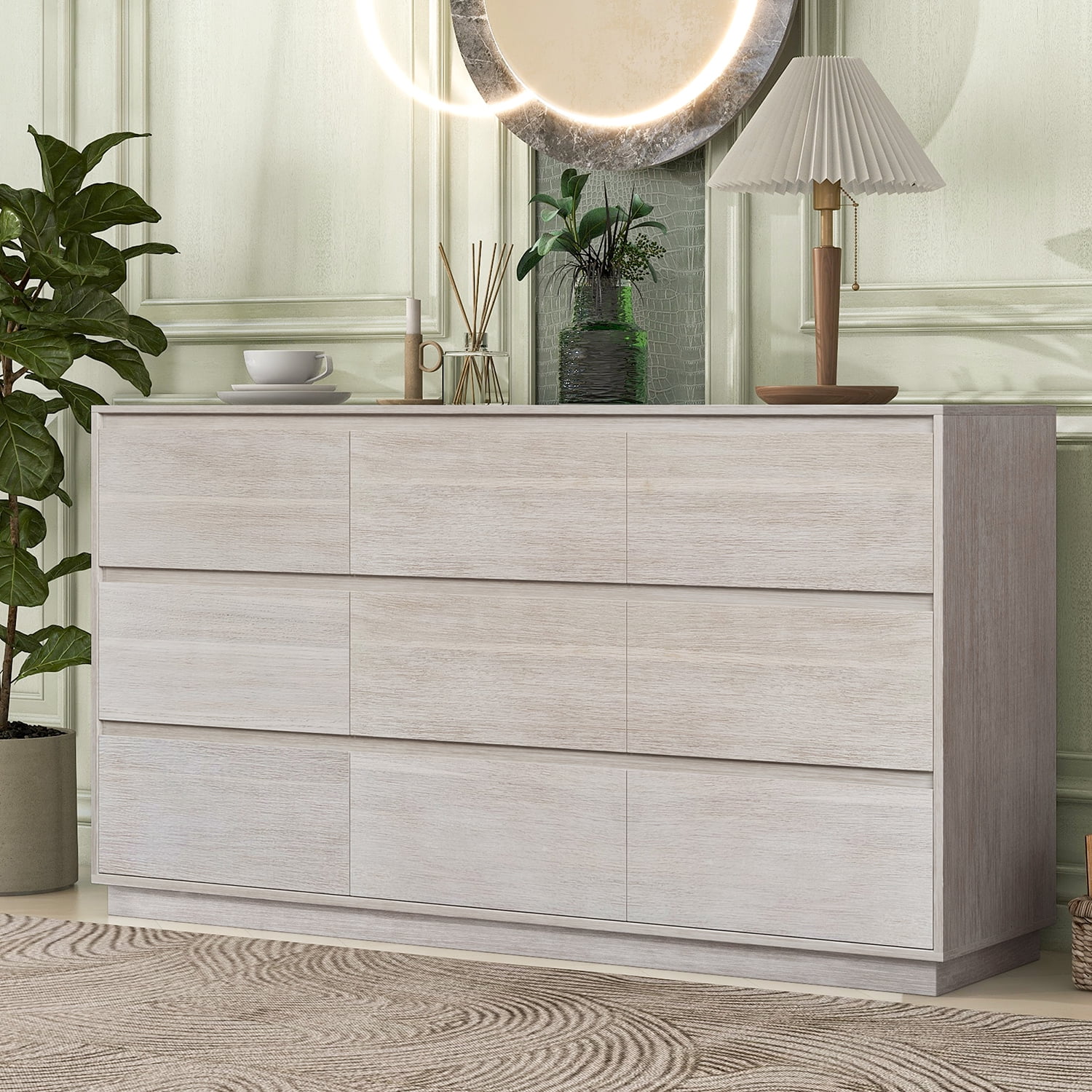 Kadyn 9 Double Dresser, Soild Wood Storage Dresser with Drawer, Modern Style Horizontal Dresser for Bedroom, Stone Gray Kadyn 9 Double Dresser, Soild Wood Storage Dresser with Drawer, Modern Style Horizontal Dresser for Bedroom, Stone Gray
