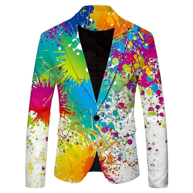 Men's Splash ink Color Men Dress Suits Slim Fit Printed Casual Loose Fashion Wedding Suits Personality Suit Jacket