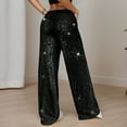 thumbnail image 4 of MIXUE Women Pants Solid Color Carnival Sequin High Waist Straight Leg Wide Pants Party Jogger Pocket Comfort Loose Long Pants, 4 of 5