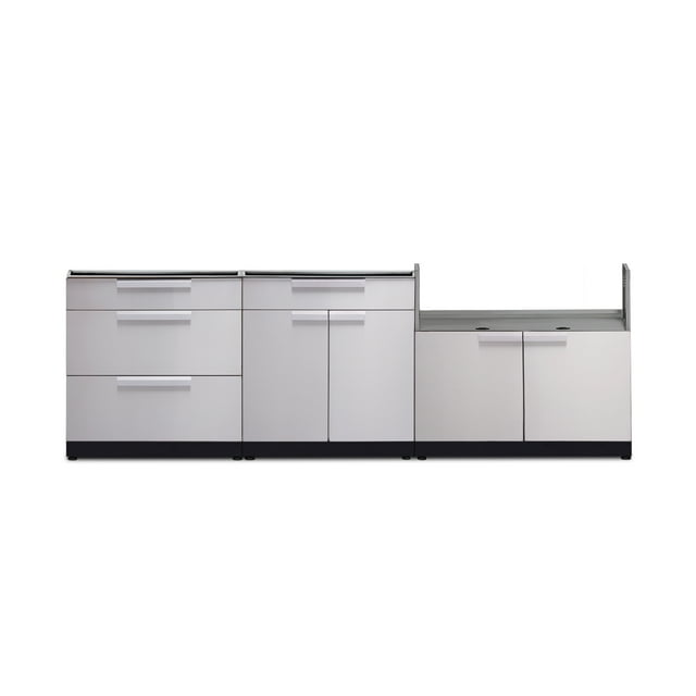 NewAge Products Outdoor Kitchen Stainless Steel 3 Piece Cabinet Set with 3-Drawer, Bar and Grill Cabinet