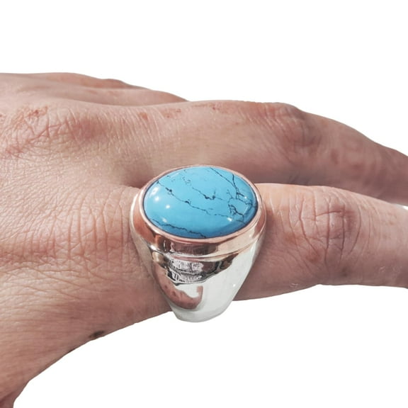 Turquoise Mans Ring, Natural Turquoise Ring, December Birthstone, Silver Jewelry, 925 Silver Ring, Birthday Gift, Heavy Mens Ring, Arabic Design, Stylish Ring, Christmas, Turkey Mens Signet Ring