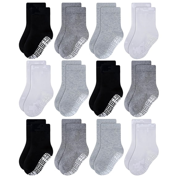 Toddler Non Slip Crew Socks Cotton Grip Baby Boy 3-5T,12-Pairs, Ru-4cl