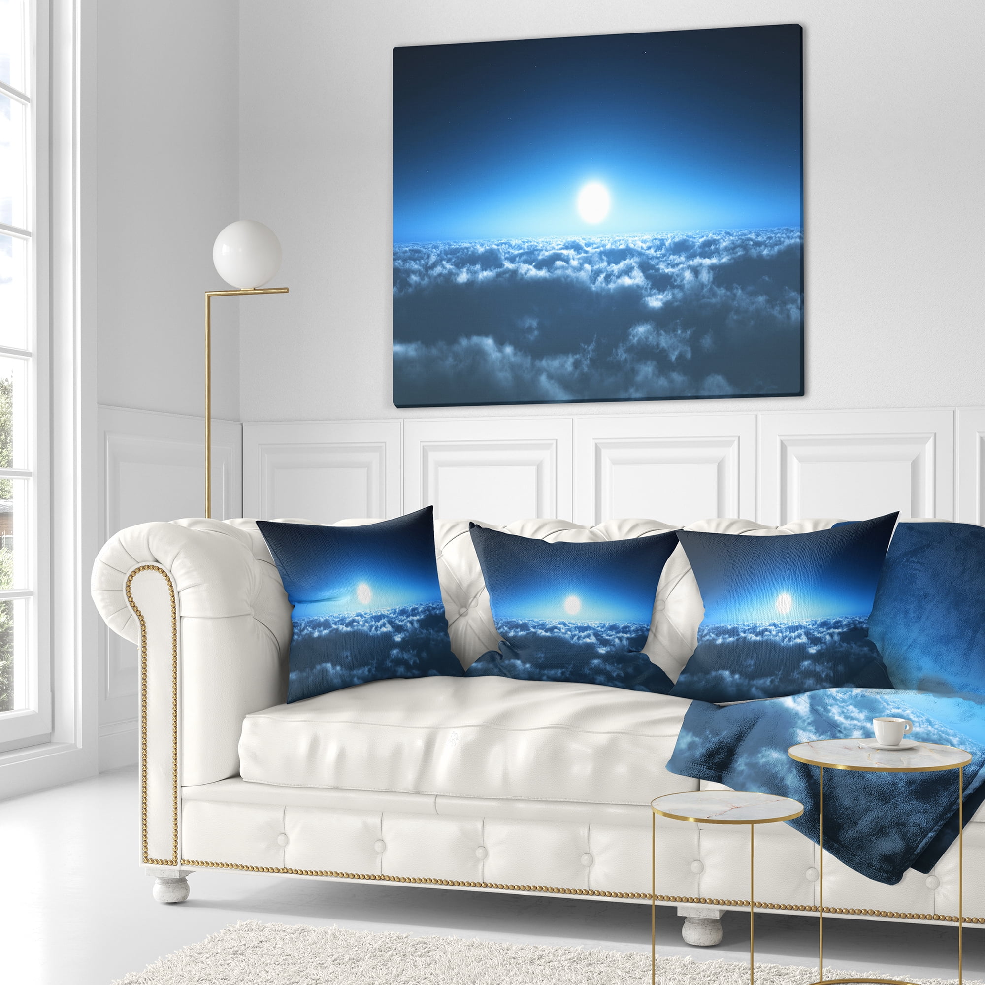 Designart Night Flight above Clouds - Landscape Printed Throw Pillow - 18x18
