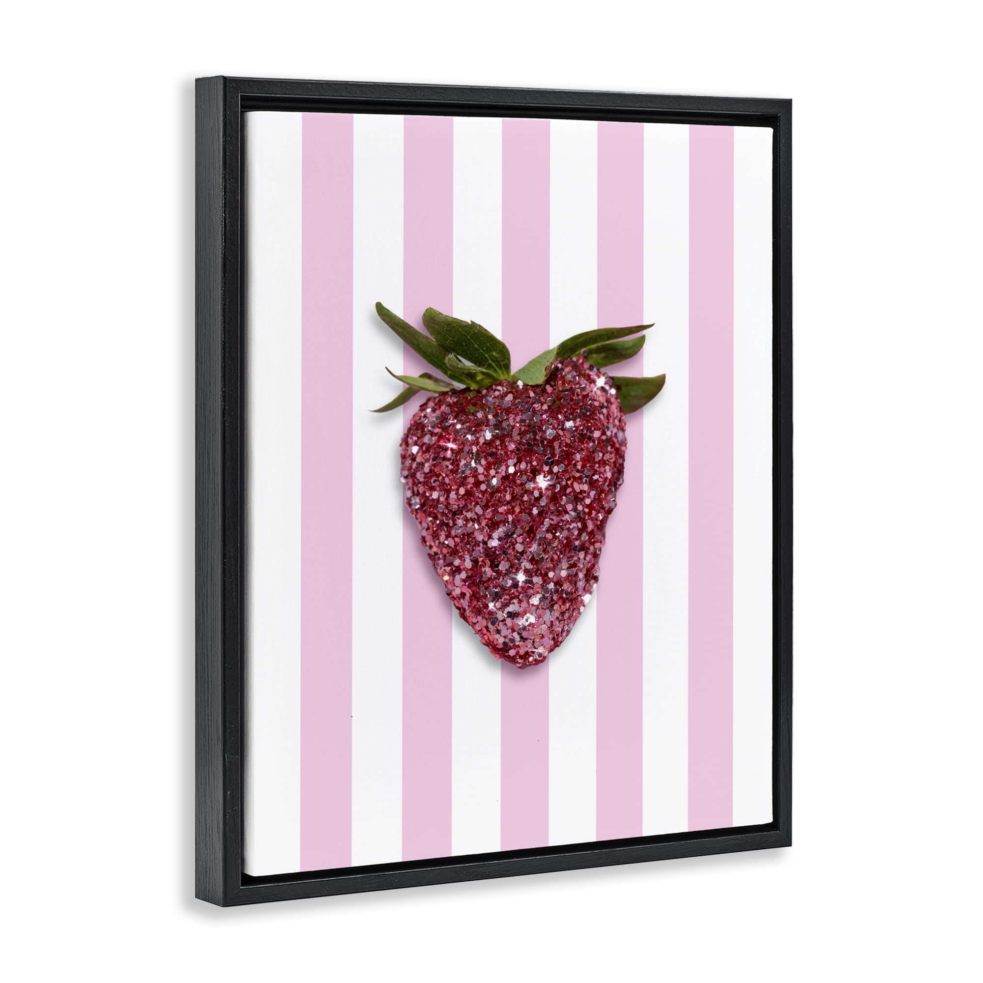 Stupell Industries Glimmer Strawberry on Green Stripes Black Framed Floater Canvas Wall Art, design by LISH Creative