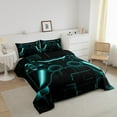 thumbnail image 3 of Full Comforter Set Gamer Bedding Set Gaming Comforter Teal Black Teens Gamer Room Decor Game Geometric Duvet Insert 1 Comforter With 2 Pillowcases Gamer Gifts, 3 of 7